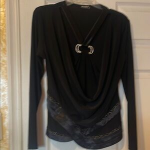 Black Long Sleeve Top with Rhinestone Detail